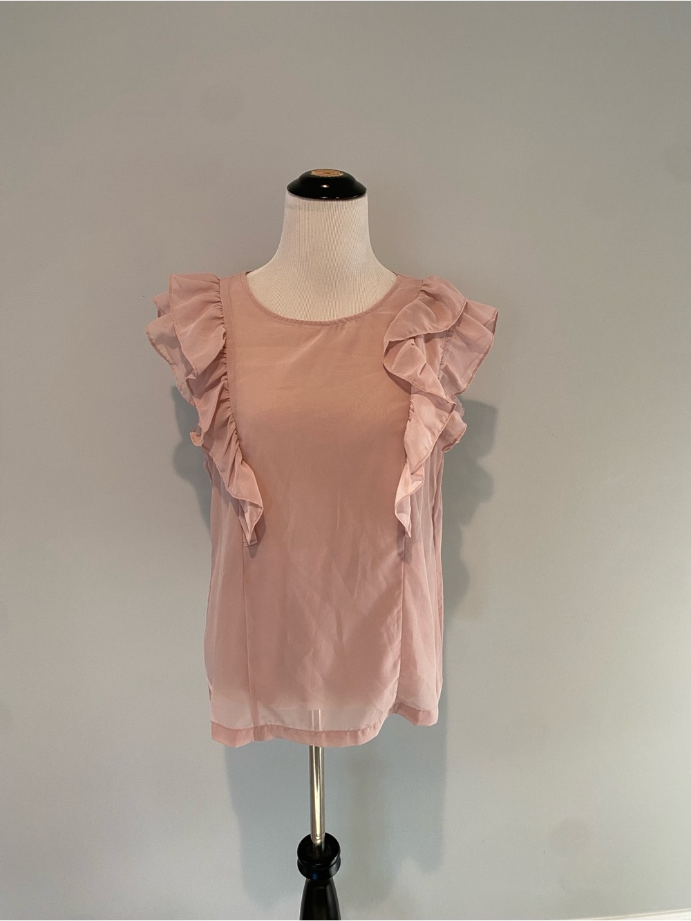 VILA Blush Pink Ruffle-Sleeve Shell Top
